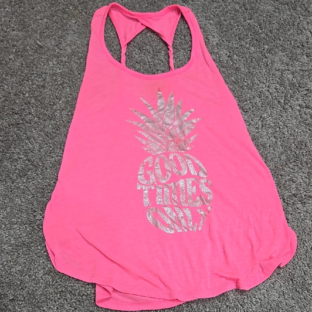 Sz M Fifth Sun Pink Sleeveless Tank Top with Pineapple Design